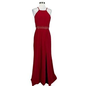 Red Backless Evening Gown Size 10 Nightway Cut Out Thigh Slit Long Formal Dress